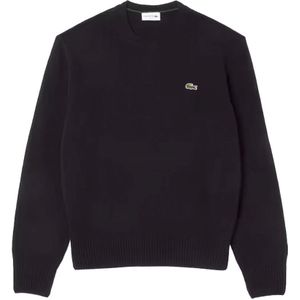 Lacoste - Gebreide Trui - Zwart - O-hals - 100% Wol