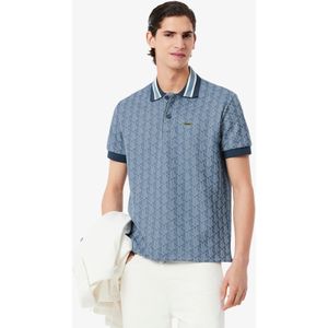 Lacoste, Tops, Heren, Blauw, S, Katoen, Jacquard Polo Shirt met Monogram Design