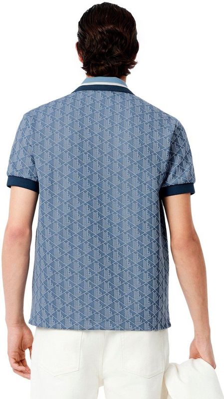 Heren Lacoste Classic-Fit Monogram Jacquard Poloshirt in Blauw