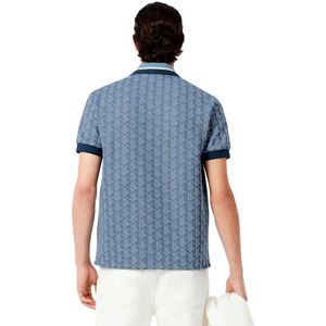Heren Lacoste Classic-Fit Monogram Jacquard Poloshirt in Blauw