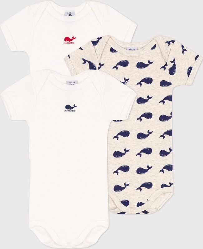 Petit Bateau - Set van 3 Rompertjes - Wit - Katoen - Korte Mouwen