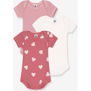Set van 3 korte mouw rompertjes met hartjes baby PETIT BATEAU wit