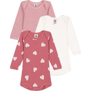 PETIT BATEAU - Rompertjes - Roze/Wit - Katoen - Set van 3