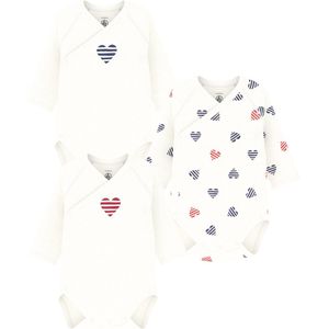 PETIT BATEAU - Set van 3 Rompertjes - Violet - Katoen - Hartmotief
