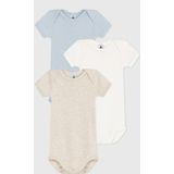 PETIT BATEAU - Set van 3 Effen Body's - Wit - Katoen - Korte Mouwen