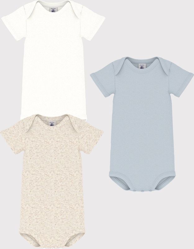 PETIT BATEAU - Set van 3 Effen Body's - Wit - Katoen - Korte Mouwen