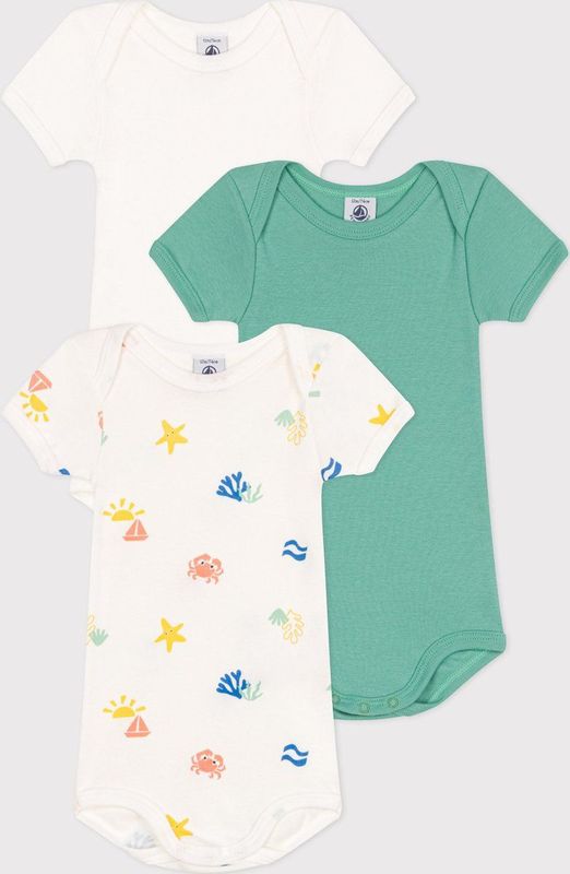 Petit Bateau - Rompertjes - Multi - Set van 3 - Amerikaanse Halslijn - Korte Mouwen