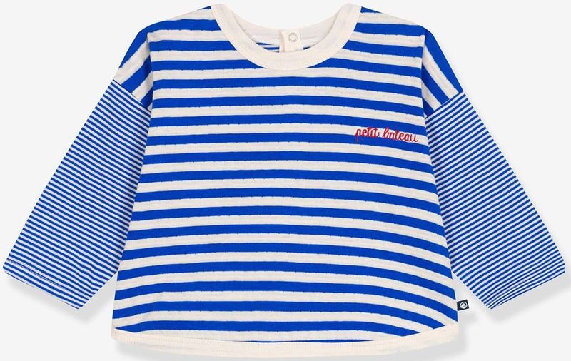 PETIT BATEAU - T-shirt - Blauw - Katoen - Lange Mouwen
