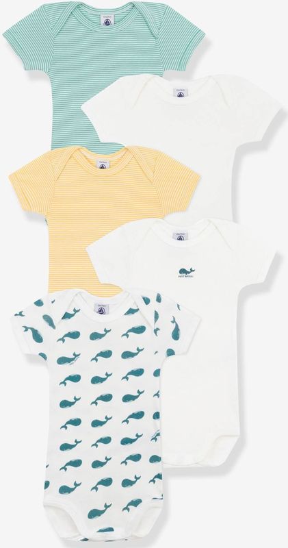 Petit Bateau - Rompertjes - Multi - Set van 5 - Korte Mouwen - Amerikaanse Halslijn