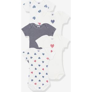 PETIT BATEAU - Set van 5 Rompertjes - Wit/Parelgrijs - Katoen