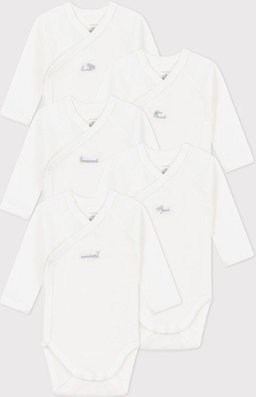 Petit Bateau - Rompertje - Wit - Set van 5 - Lange Mouwen