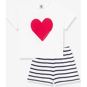 Katoenen pyjashort met hart- en streepmotief PETIT BATEAU. Katoen materiaal. Maten 3 jaar - 94 cm. Wit kleur