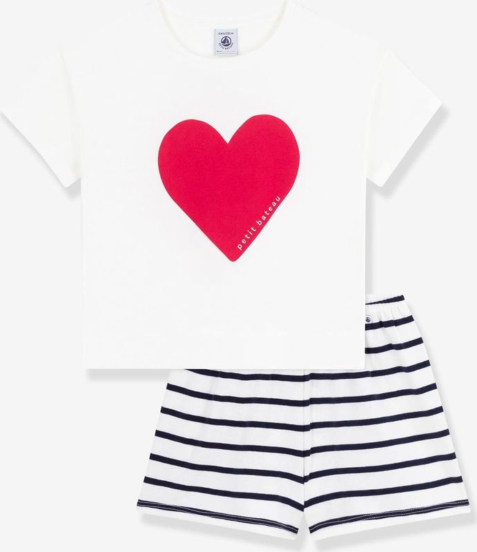 Petit Bateau - Pyjacourt - Katoenen Kinderpyjama - Wit/Blauw