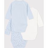 PETIT BATEAU - Set van 3 Rompers - Blauw - Lange Mouwen - Overslaghals