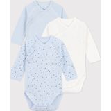 PETIT BATEAU - Set van 3 Rompers - Blauw - Lange Mouwen - Overslaghals