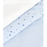 PETIT BATEAU - Set van 3 Rompers - Blauw - Lange Mouwen - Overslaghals