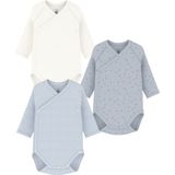 PETIT BATEAU - Set van 3 Rompers - Blauw - Lange Mouwen - Overslaghals