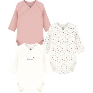 PETIT BATEAU - Set van 3 Rompers - Violet - Lange Mouwen - Katoen