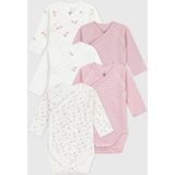 PETIT BATEAU - Set van 5 Overslagbody's - Lichtroze - Lange Mouwen - Katoen