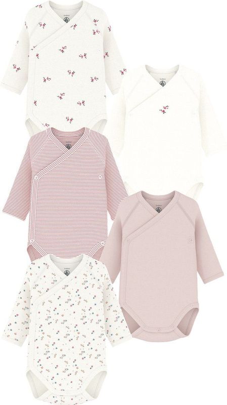 PETIT BATEAU - Set van 5 Overslagbody's - Lichtroze - Lange Mouwen - Katoen