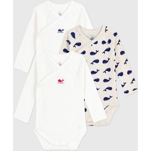 Petit Bateau - Set van 3 Overslag Body's - Wit - Lange Mouwen