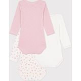 Petit Bateau - Set van 3 Body's - Rozen - Lange Mouwen - Hartjesprint