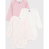 Petit Bateau - Set van 3 Body's - Rozen - Lange Mouwen - Hartjesprint