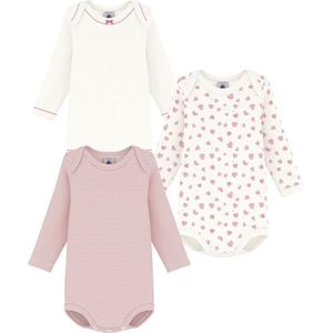 Petit Bateau - Set van 3 Body's - Rozen - Lange Mouwen - Hartjesprint