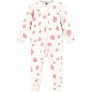 Petit Bateau Babypyjama van geruwde fleece met kraag en hartjesprint