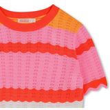 Gebreide Trui - Gestreept - Korte Mouwen - Ronde Halslijn - 100% Acryl