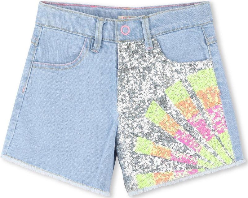 Billieblush - U20890 - Korte Broek - Denim - 4 Zakken, Verstelbare Taille, Paillettenillustratie