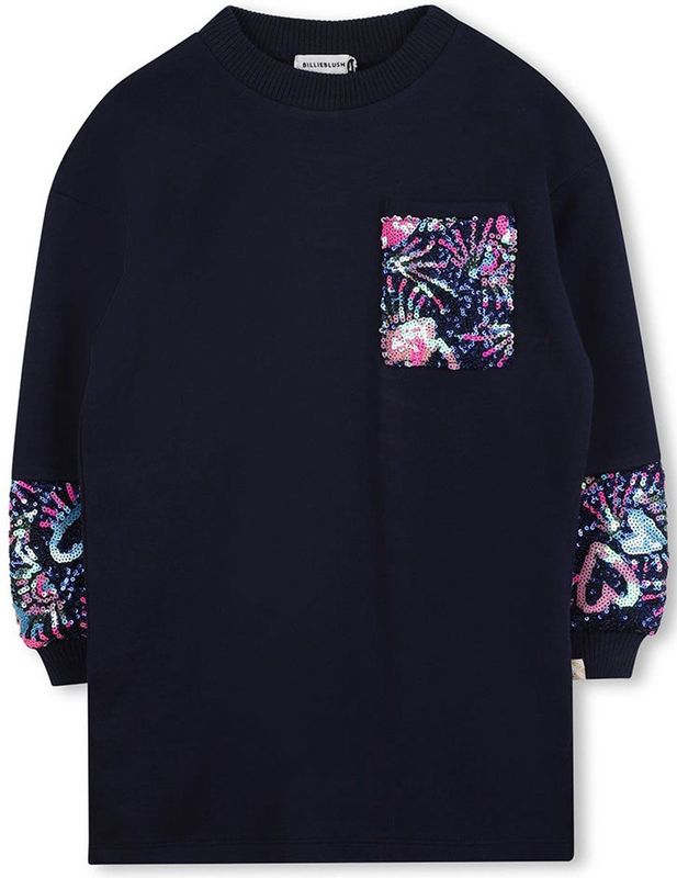 Billie Blush - Fleece Jurk - Donkerblauw - Met Pailletten - Ballonmouwen