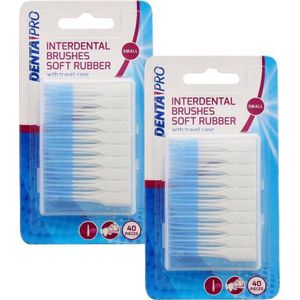 2x DentaPro Tandenstokers - Soft Pick Rubber - Small - Incl. Opbergdoos - 2x 40 Stuks