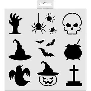 Aladine - Halloween sjabloon 20 x 20 cm - 9 vormen vleermuis, geest, spin, doodskop, pompoen - voor schilderen, airbrush, scrapbooking - decoratieve tekening decoratie - 81214