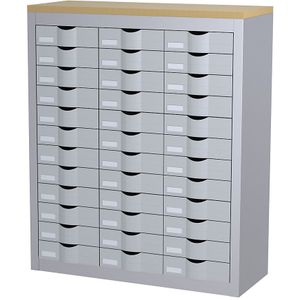 Paperflow Sorteerstation, met laden, 3 rijen, 36 laden, aluminiumkleurig