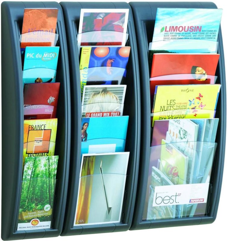 PAPERFLOW Kompakt Wandprospekthalter 1/3 DIN A4 5-Fach  anthrazit