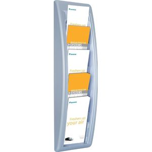 Smalle standaard met magneetframe en brochurevakken Brochurestandaard