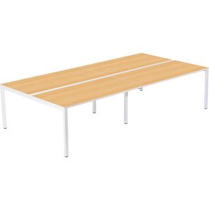 EasyDesk Teambureau voor vier personen, breedte 1400 / 2800 mm, diepte 600 / 1260 mm, wit/beukenhout