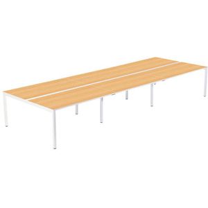 EasyDesk Teambureau voor zes personen, breedte 1400 / 4200 mm, diepte 600 / 1260 mm, wit/beukenhout