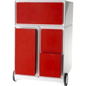 EasyBox Verrijdbaar ladeblok easyBox®, 1 lade, 1 hangmappenlade, 2 CD-laden, wit/rood