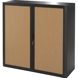 Paperflow Roldeurkast easyOffice®, 2 legborden, hoogte 1040 mm, zwart/beukenhout
