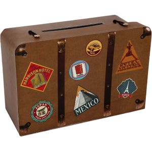 Santex Enveloppendoos/geldbox huwelijksreis koffer - Bruiloft - bruin - karton - 24 x 16 cm