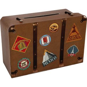 Santex Enveloppendoos/geldbox huwelijksreis koffer - Bruiloft - bruin - karton - 24 x 16 cm