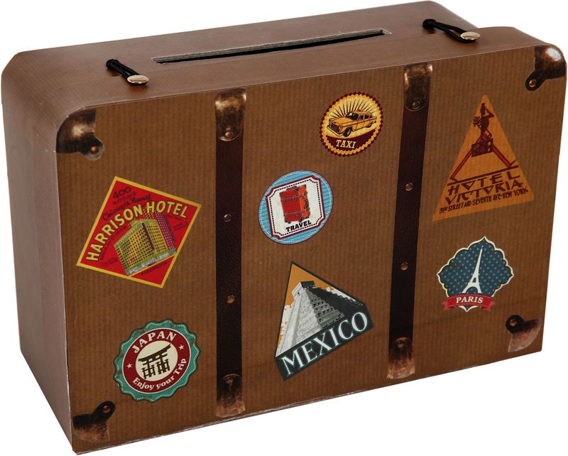 Santex Enveloppendoos/geldbox huwelijksreis koffer - Bruiloft - bruin - karton - 24 x 16 cm