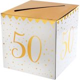 Santex Enveloppendoos - Verjaardag - 50 jaar - wit/goud - karton - 20 x 20 cm - Abraham/Sarah