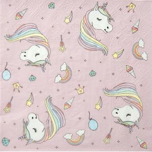 Santex eenhoorn thema feest servetten - 20x stuks - 33 x 33 cm - papier - unicorn themafeest