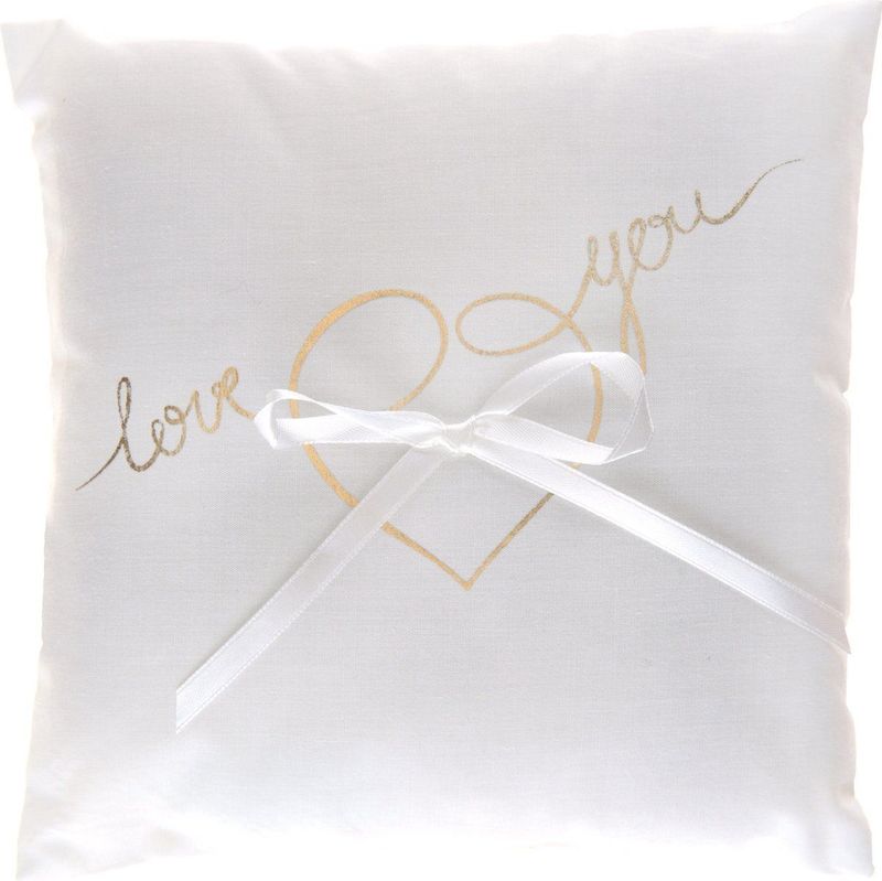 Santex Bruiloft/huwelijk trouwringen kussentje/ringkussen - satijn wit - 18 x 18 cm - Love you tekst