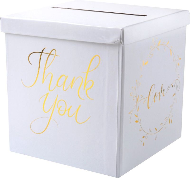 Santex Enveloppendoos thank you - Bruiloft - wit/goud - karton - 20 x 20 cm