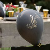 Muziek thema feest ballonnen - 8x stuks - 23 cm - zwart/goud - latex