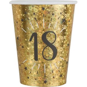 Verjaardag feest bekertjes leeftijd - 10x - 18 jaar - goud - karton - 270 ml